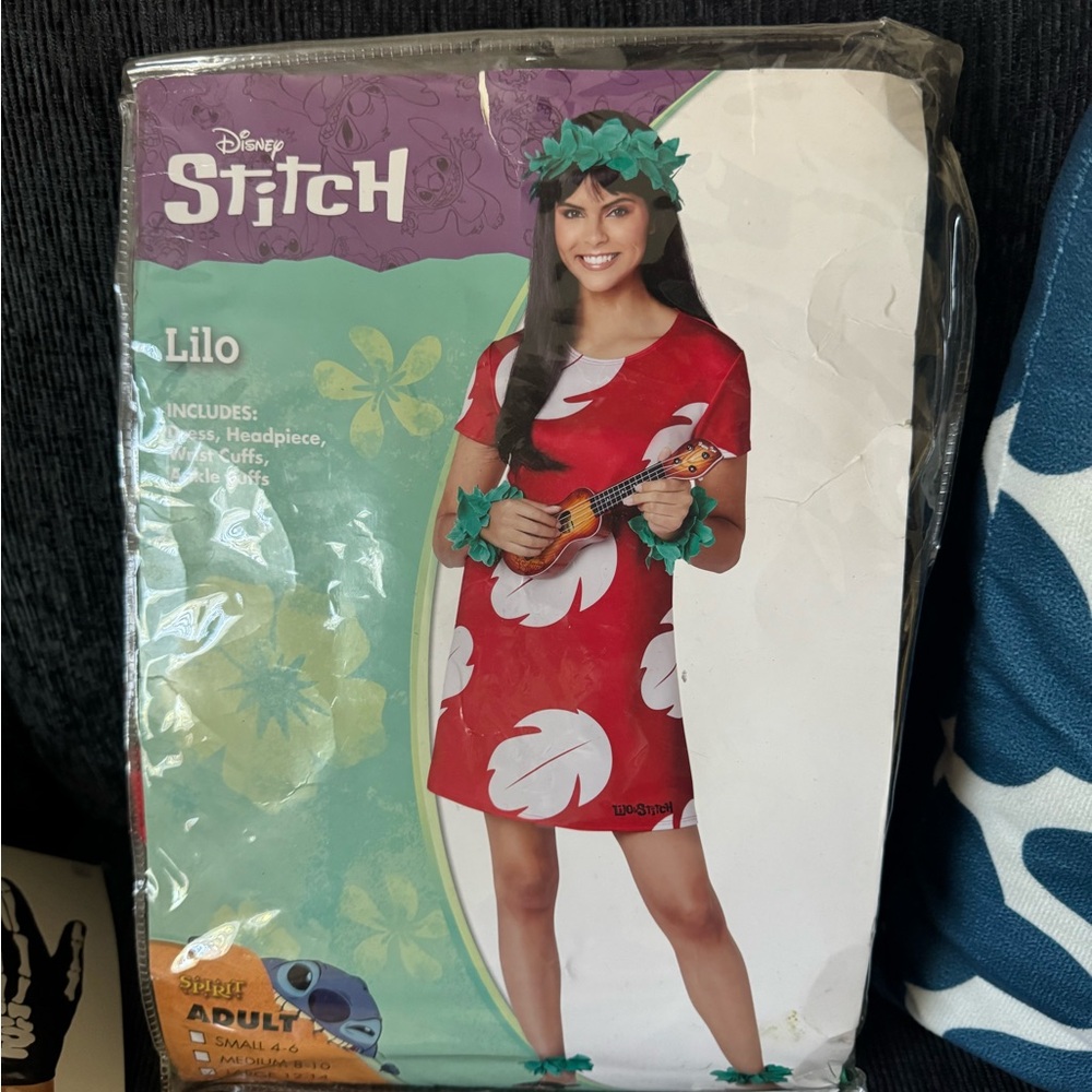 Disney Stitch Lilo Red Dress with White Leaf Patterns